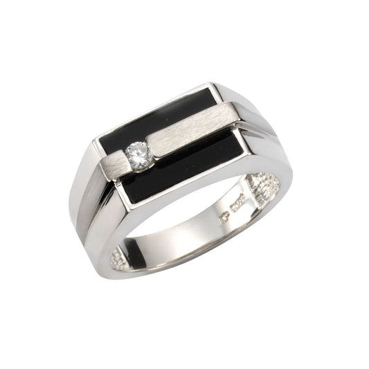 Herren Ring 925/- Sterling Silber rhodiniert mit Onyx und Zirkonia