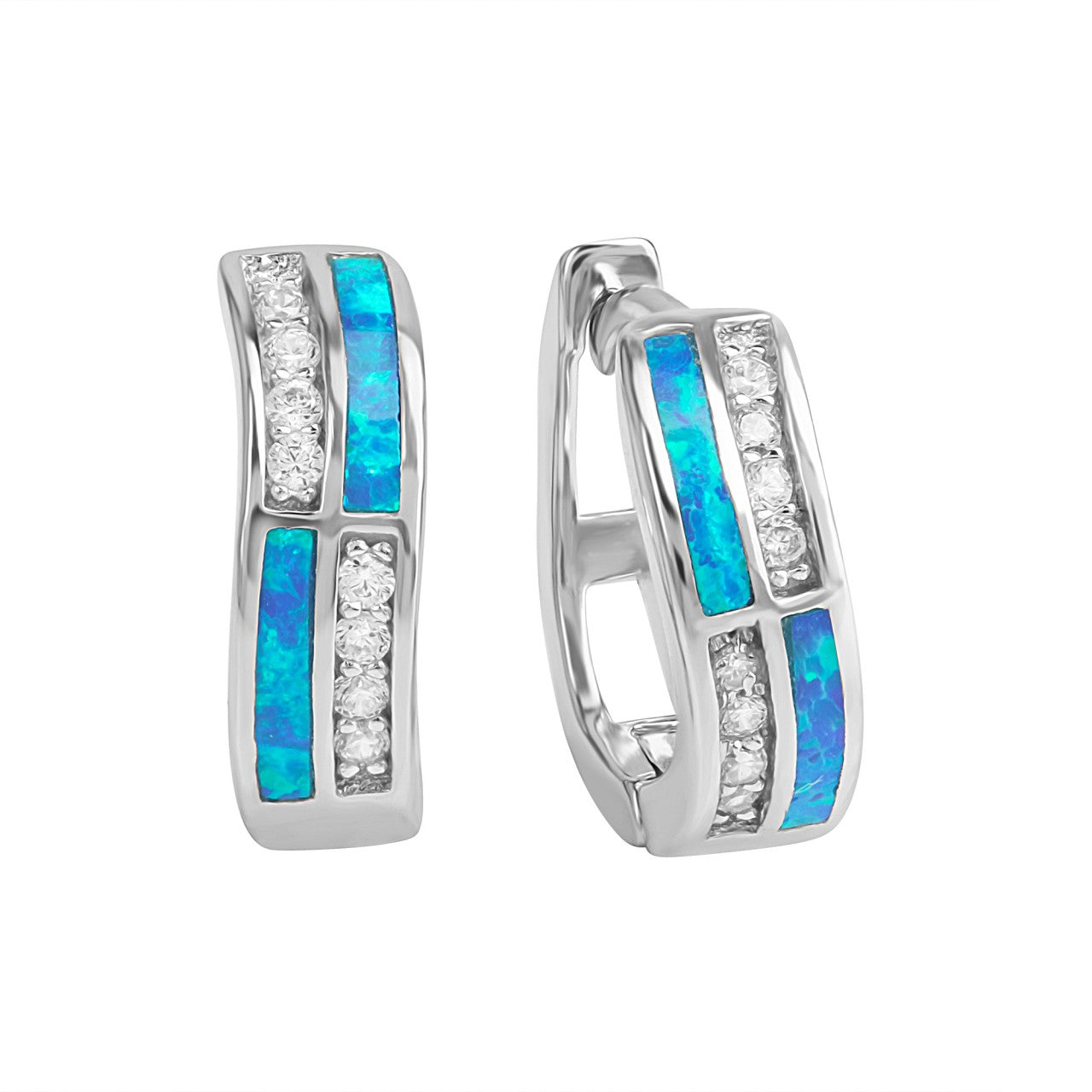 925/- Sterling silver rhodium-plated synth.Opal blue and zirconia