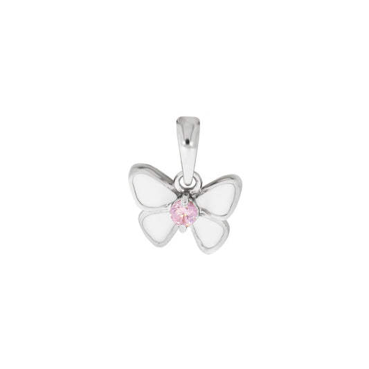 925/- Sterling silver rhodium plated butterfly zirconia pink