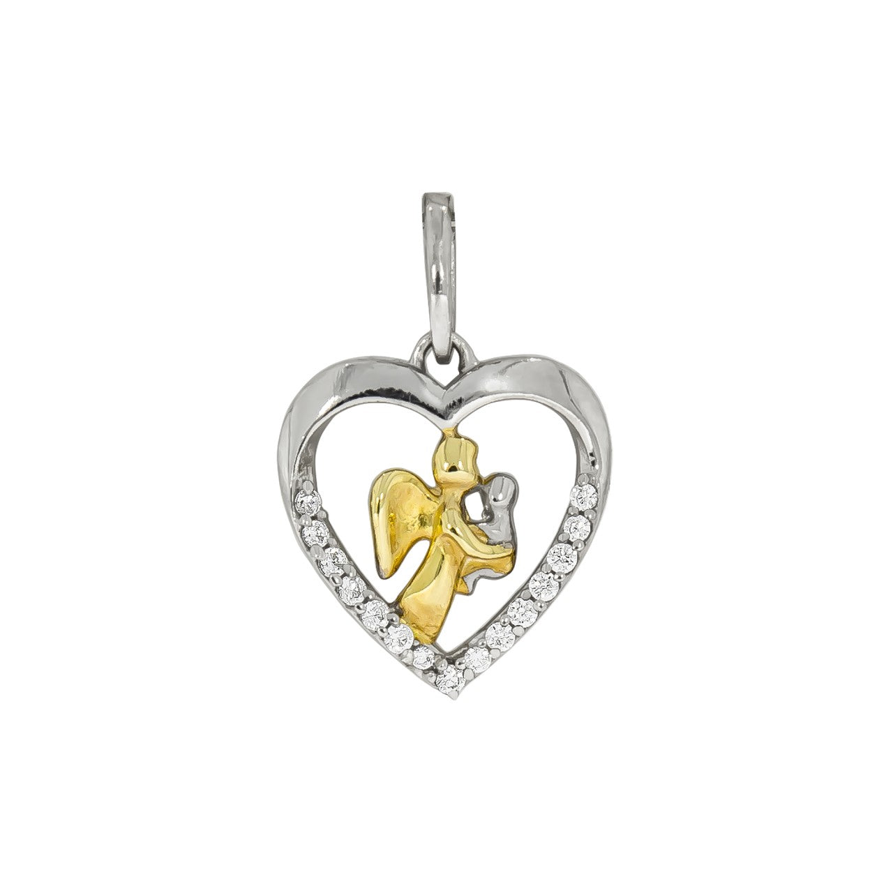 925/- Sterling silver rhodium-plated, partly gold-plated heart zirconia