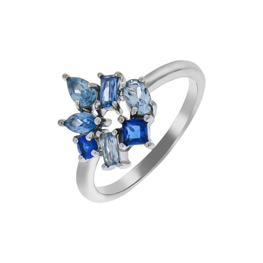 Ring 925/- Sterling Silber rhodiniert synth. Steine blau