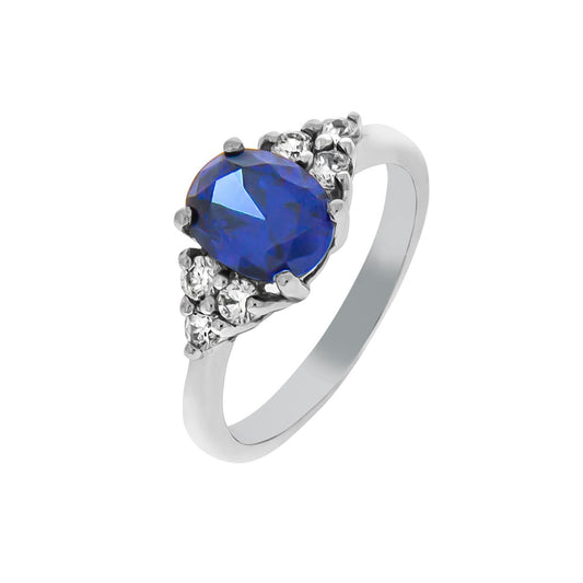 Ring 925/- Sterling Silber rhodiniert Zirkonia weiß und blau