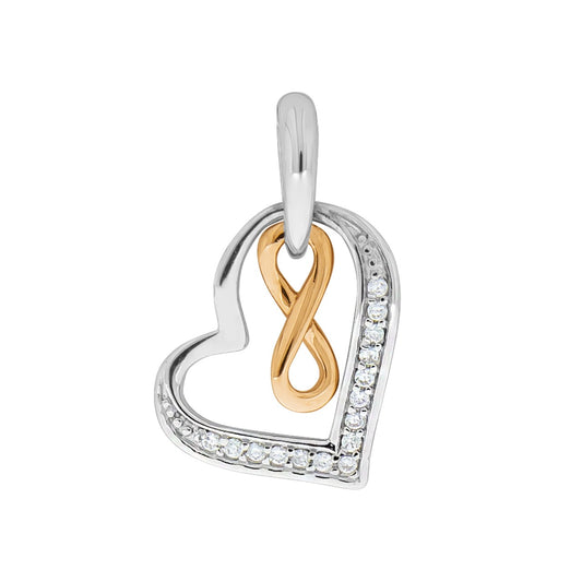 925/- Sterling silver rhodium plated partly rose gold plated heart