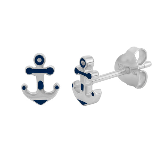 925/- Sterling silver rhodium-plated anchor blue lacquer