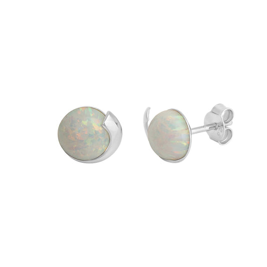 Ohrstecker 925/- Sterling Silber rhodiniert imit. Opal weiß