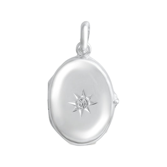 Medaillon 925/- Sterling Silber rhodiniert oval Zirkonia