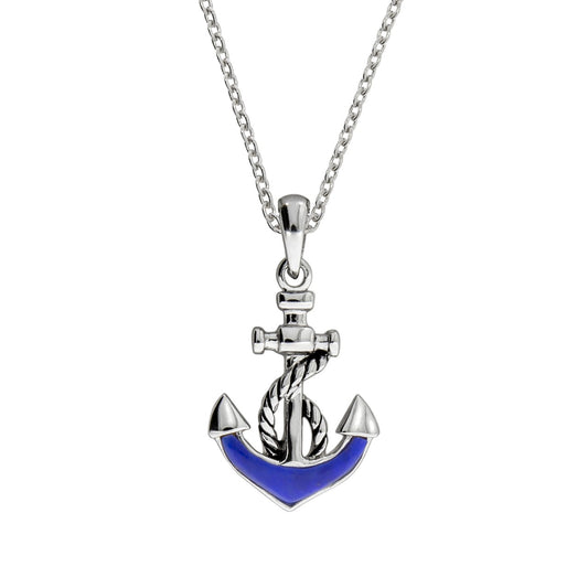 925/- Sterling silver rhodium plated anchor with lapis