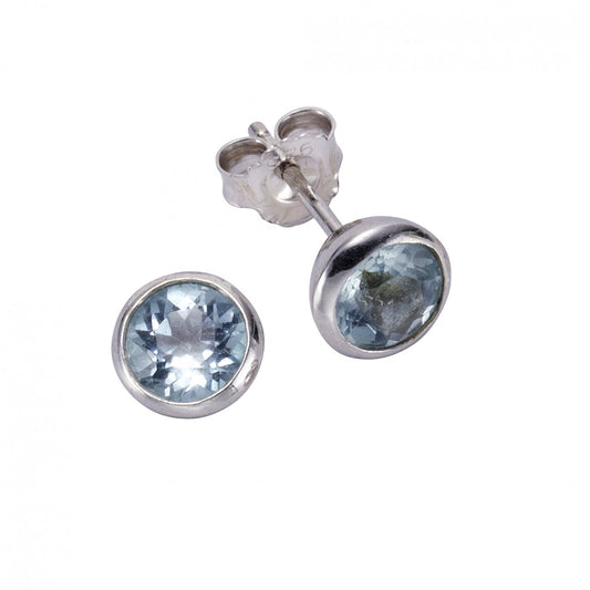 Stud earrings 925/- sterling silver blue topaz beh. blue 0.75cm shiny