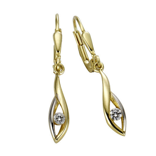 Earrings 333 gold two-tone zirconia white