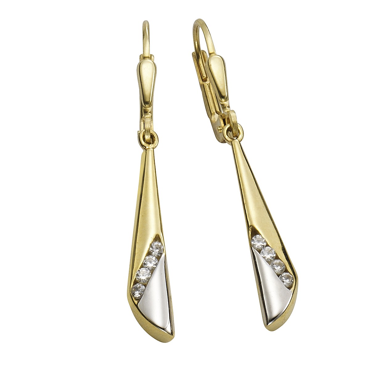 Earrings 333 gold two-tone zirconia white