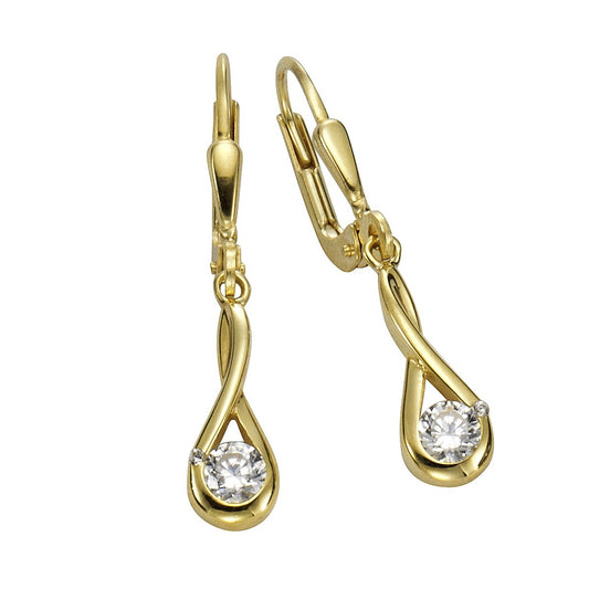 Earrings 333/- gold zirconia white 3.4cm shiny