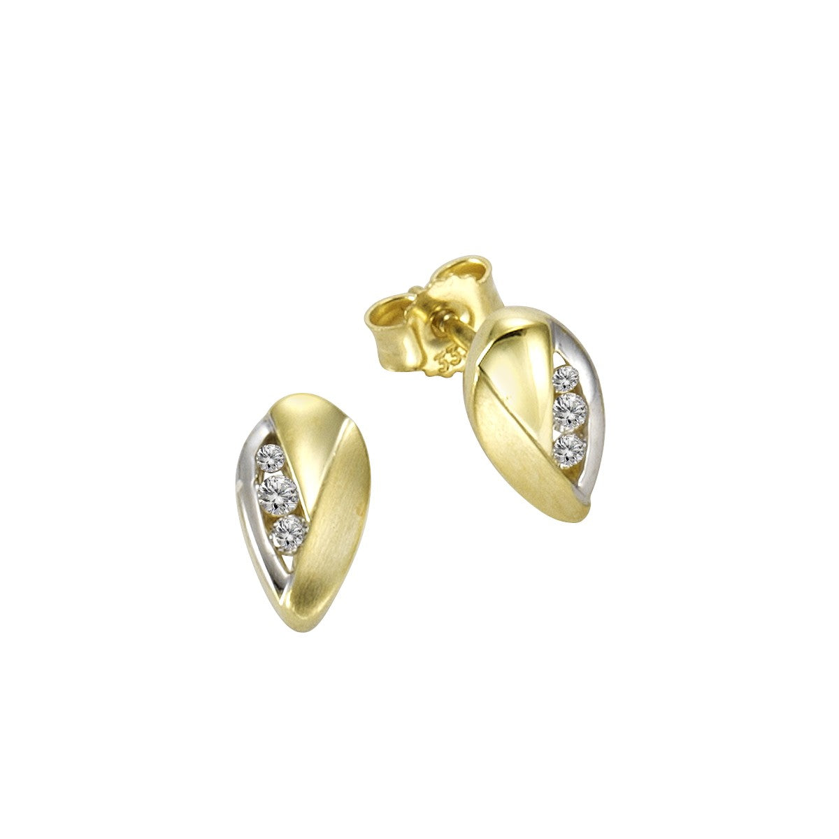 Stud earrings 375/- gold zirconia white 0.7cm shiny