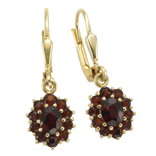 Earrings 333/- yellow gold with garnet