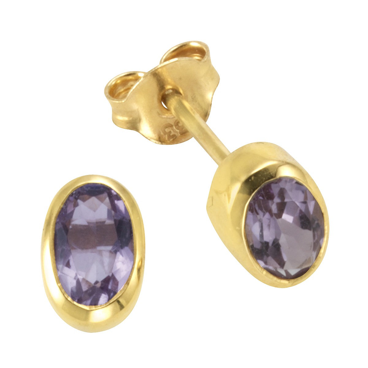 Stud earrings 333/- yellow gold with amethyst