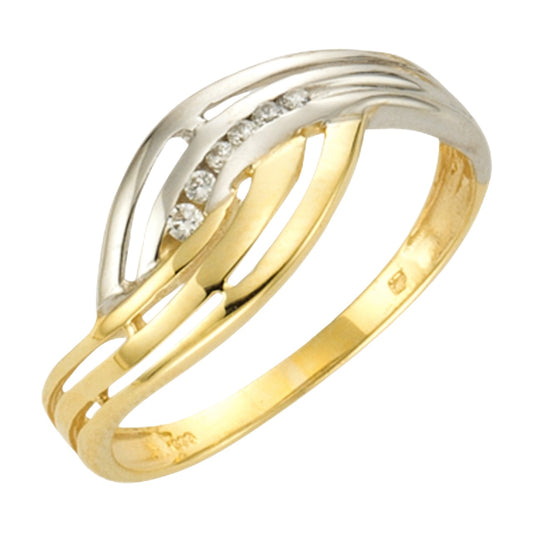 Ring 333/- Gelbgold bicolor 6x Zirkonia