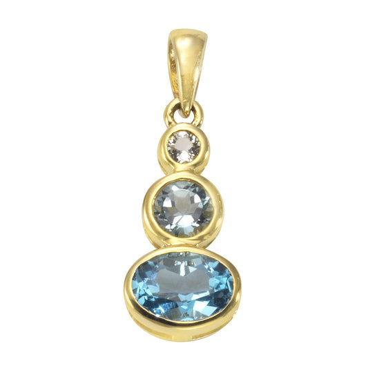 Pendant 375/- yellow gold with blue topaz/white topaz