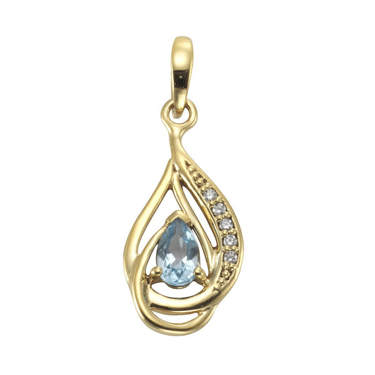 Pendant 375/- yellow gold with blue topaz/zirconia