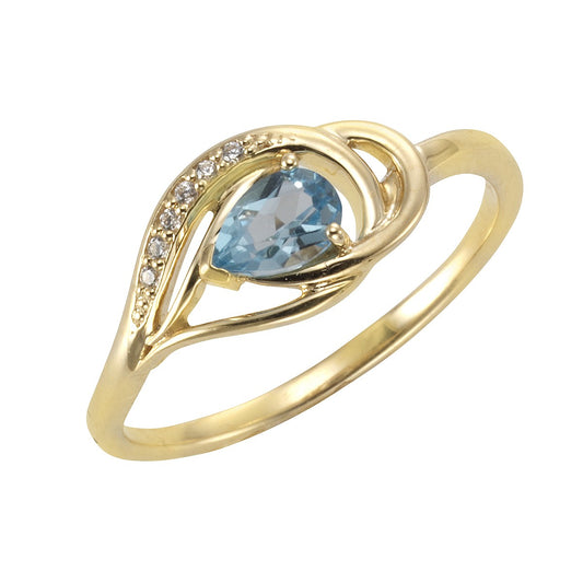 Ring 375/- yellow gold with blue topaz/zirconia