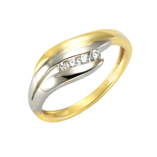 Ring 333/- yellow and white gold 4x zirconia