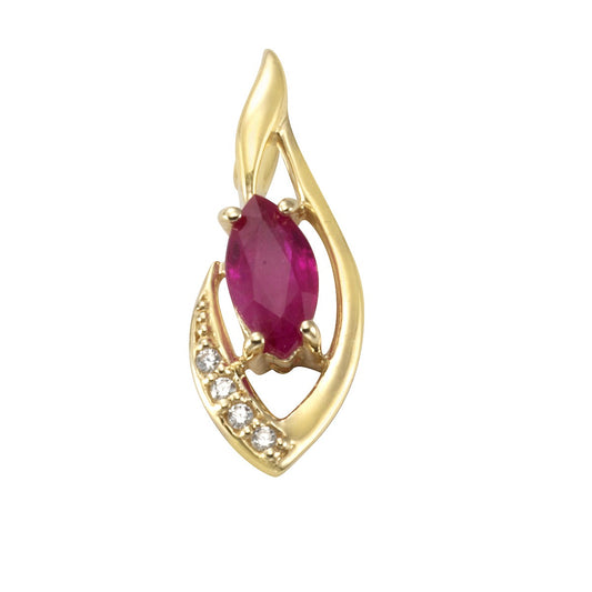 Pendant 375/- yellow gold with ruby ​​white topaz