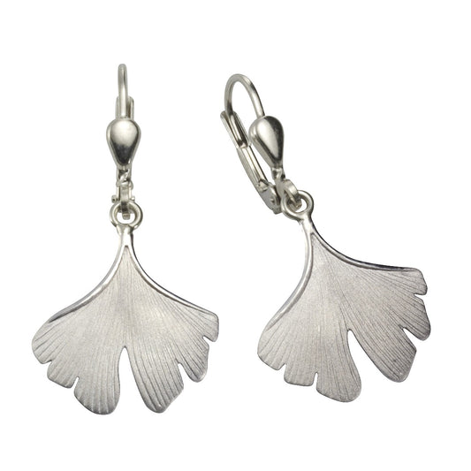 Ohrhänger 925/- Sterling Silber rhodiniert 3,3cm Ginkgo