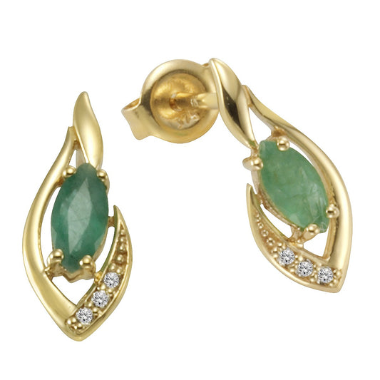 Stud earrings 375/- gold with emerald white topaz