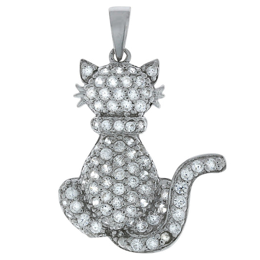 Anhänger 925/- Sterling Silber rhodiniert 3,0cm Zirkonia Katze