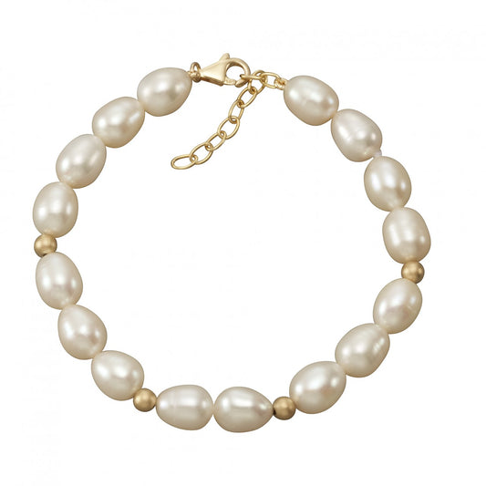 Bracelet 585 gold beads white 7-7.5mm gold balls