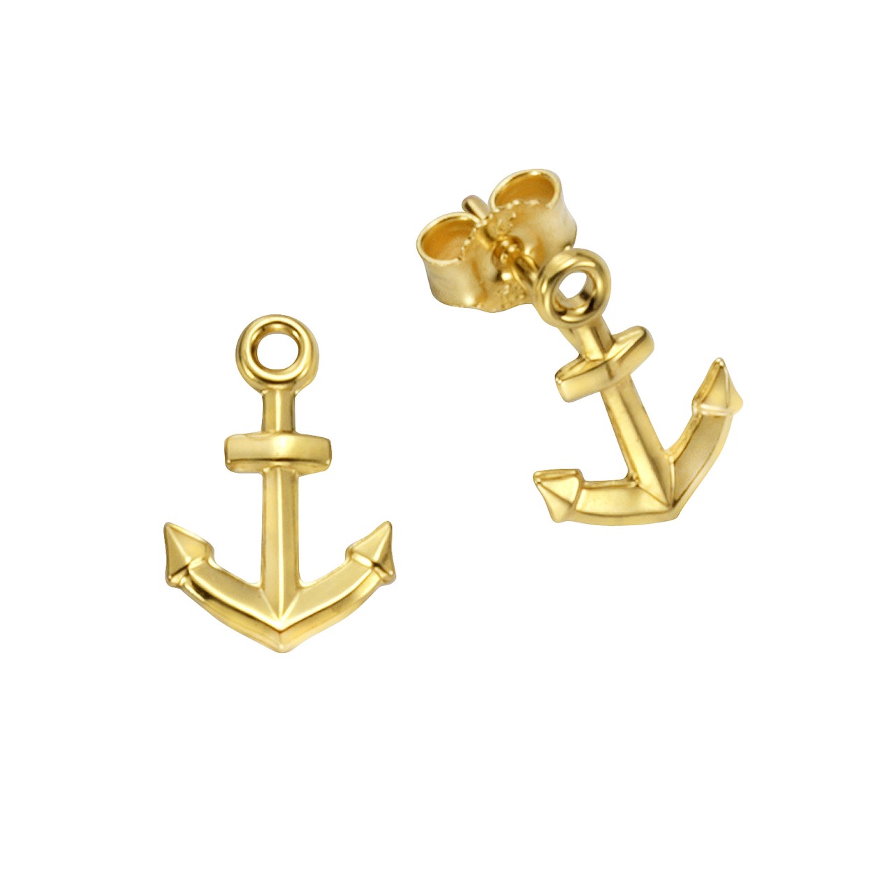 Anchor stud earrings 333/- yellow gold 1.1cm shiny