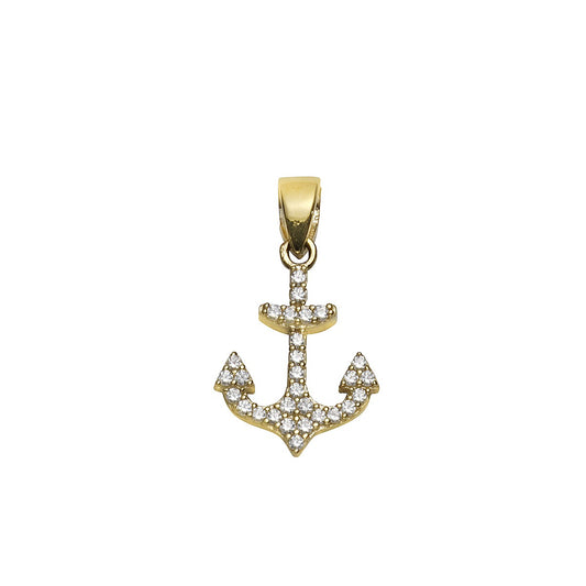 Pendant 375 gold motif anchor zirconia white