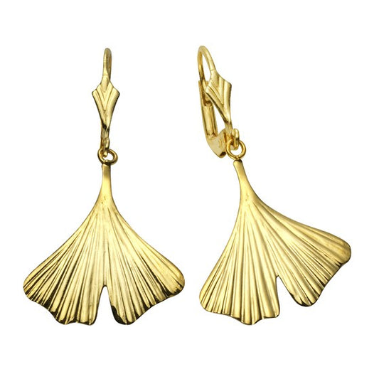 Earrings 333/- yellow gold Ginkgo 3.5cm