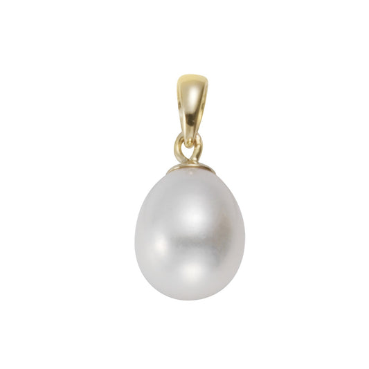 Pendant 375 gold pearl white oval 8-8.5mm