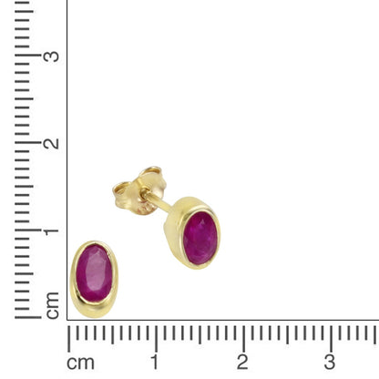 Stud earrings 375/- yellow gold with ruby