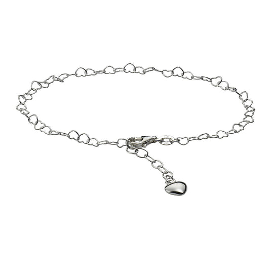 Fusskette Ankerkette aus Herzen 925/- Sterling Silber 23-26cm