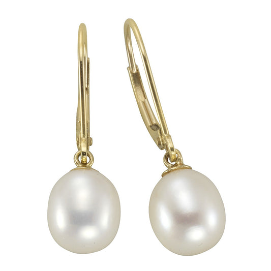 Earrings 585 gold freshwater cultured pearl white