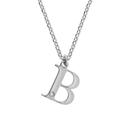 Anhänger Buchstabe B mit Kette Flachpanzerkette 925/- Sterling Silber rhodiniert 45+3cm Diamant 0,008ct.