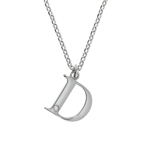 Anhänger mit Kette Flachpanzerkette 925/- Sterling Silber rhodiniert 45+3cm Diamant 0,008ct. Buchstabe D