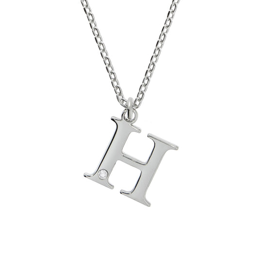 Anhänger Buchstabe H mit Kette Flachpanzerkette 925/- Sterling Silber rhodiniert 45+3cm Diamant 0,008ct.