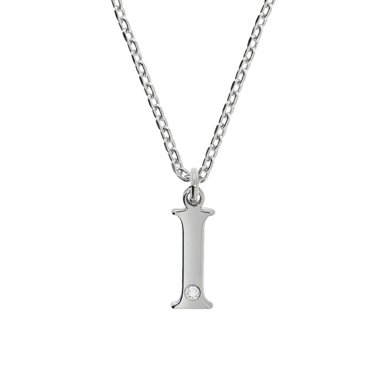 Anhänger Buchstabe I mit Kette Flachpanzerkette 925/- Sterling Silber rhodiniert 45+3cm Diamant 0,008ct.