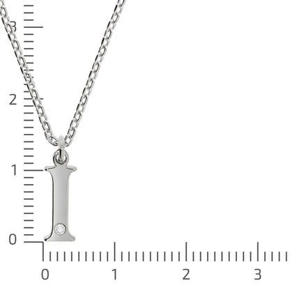 Anhänger Buchstabe I mit Kette Flachpanzerkette 925/- Sterling Silber rhodiniert 45+3cm Diamant 0,008ct.