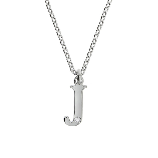 Anhänger mit Kette Flachpanzerkette 925/- Sterling Silber rhodiniert 45+3cm Diamant 0,008ct. Buchstabe J