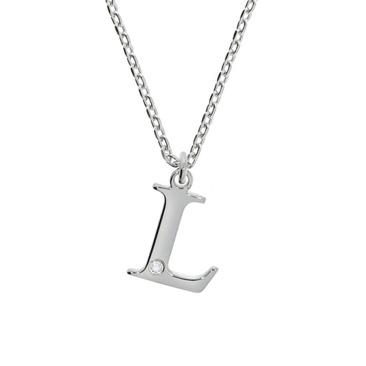 Anhänger Buchstabe L mit Kette Flachpanzerkette 925/- Sterling Silber rhodiniert 45+3cm Diamant 0,008ct.