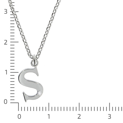 Anhänger Buchstabe S mit Kette Flachpanzerkette 925/- Sterling Silber rhodiniert 45+3cm Diamant 0,008ct.