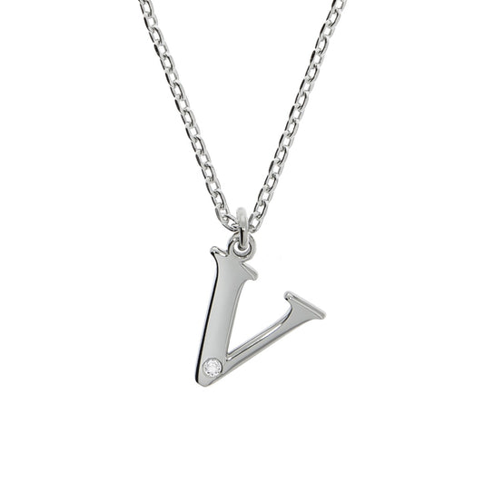 925/- Sterling Silver Diamond 0.008ct. Letter V