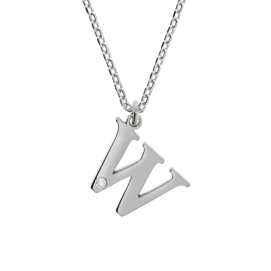 925/- Sterling Silver Diamond 0.008ct. Letter W