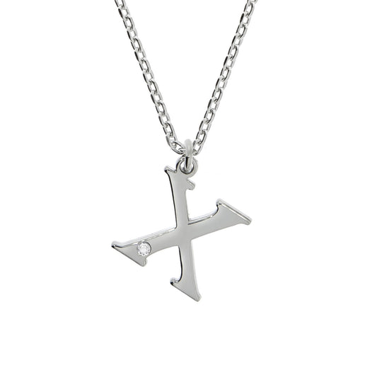 Anhänger Buchstabe X mit Kette Flachpanzerkette 925/- Sterling Silber rhodiniert 45+3cm Diamant 0,008ct.