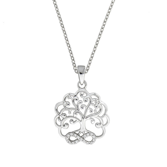 Anhänger mit Kette Ankerkette 925/- Sterling Silber rhodiniert 45cm Zirkonia Lebensbaum