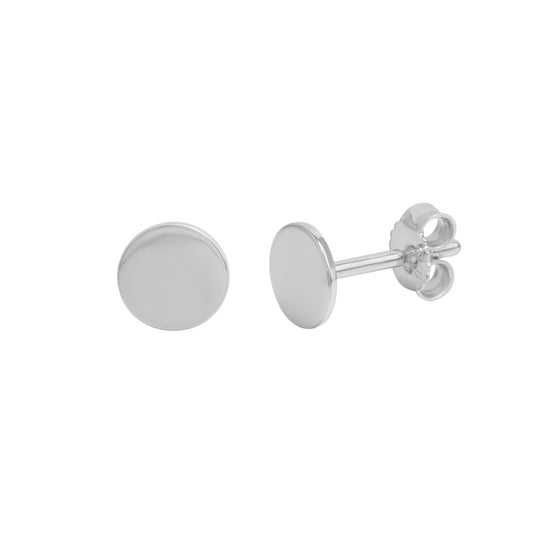 Stud earrings 925 silver rhodium plated disc 8mm